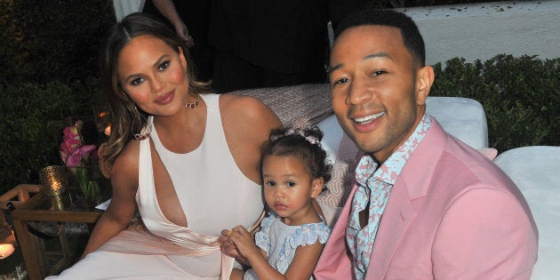 Chrissy Teigen, Luna Simone Stephens and John Legend attend John Legend's launch of his new rose wine brand, LVE, during an intimate Airbnb Concert on June 21, 2018 in Beverly Hills, California.