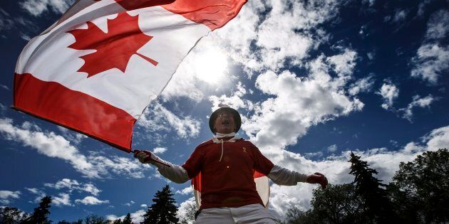 Henry Stephens celebrates Canada day in Edmonton Alta, on July 1, 2018.