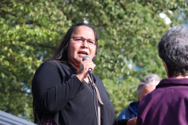 Chief Judy Wilson speaks at the 'No Buyout, No Kinder Morgan' rally May 29, 2018.