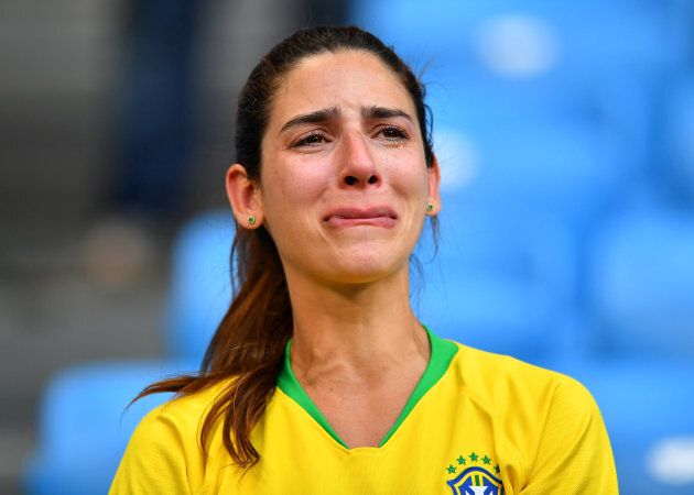 A fan reacts after the match between Brazil and Mexico on July 2, 2018.