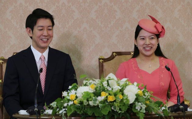 Princess Ayako and her fiance Kei Moriya announce their engagement at the Imperial Household Agency in Tokyo on July 2, 2018.