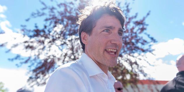 Prime Minister Justin Trudeau visits supporters and workers at the EVRAZ Regina steel factory in Regina on Sunday on July 1, 2018.