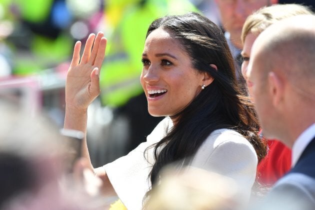 The duchess waves to fans in Cheshire, U.K. on June 14, 2018.