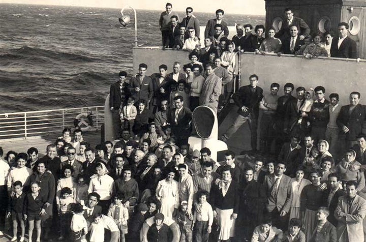 Italians aboard the S.S. Italia on their way to Canada, in 1959.