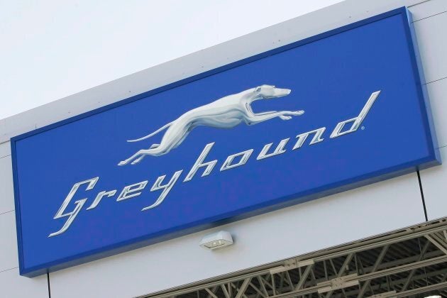 A Greyhound logo at the newly opened Greyhound Terminal at the James Richardson International Airport in Winnipeg in 2009.