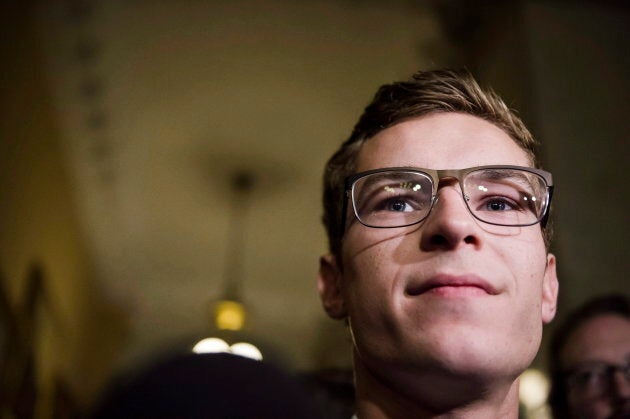 Sam Oosterhoff speaks to members of the media before he is sworn in as the youngest-ever member of the Ontario legislature in Toronto on Nov. 30, 2016. He was 19 at the time.