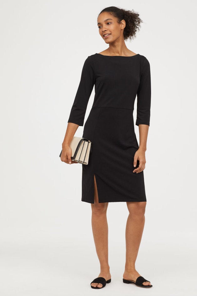 boat neck black dress