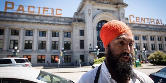 NDP Leader Jagmeet Singh speaks at a news conference outside Pacific Central Station in Vancouver, on Friday.