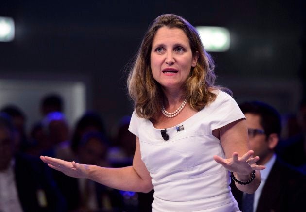 Minister of Foreign Affairs Chrystia Freeland takes part in a NATO Engages Armchair Discussion at the NATO Summit in Brussels, Belgium on July 11, 2018.