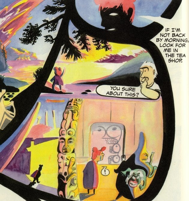 Graphic art intersecting several different worlds.