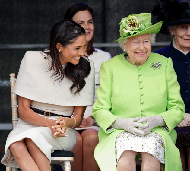 Meghan, Duchess of Sussex and Queen Elizabeth II attend a ceremony to open the new Mersey Gateway Bridge in Widnes, England on June 14, 2018.