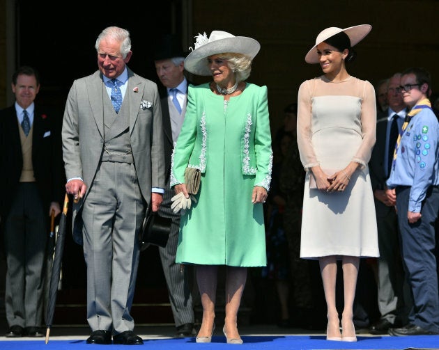 The Prince of Wales, the Duchess of Cornwall and the Duchess of Sussex at a garden party at Buckingham Palace in London in May 2018.