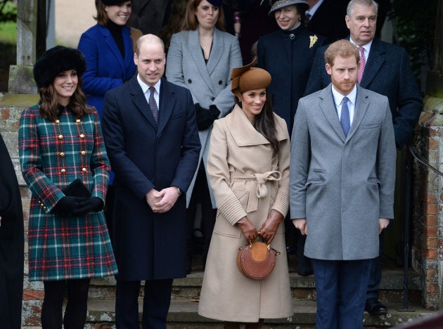 The Duke and Duchess of Cambridge, Meghan Markle and Prince Harry leave the Christmas Day morning church service at St. Mary Magdalene Church in Sandringham, Norfolk in December.