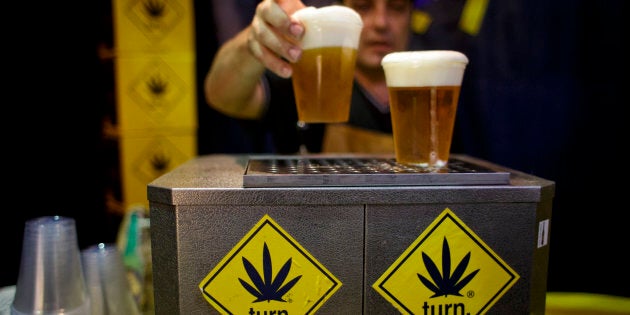 A seller sells hemp beer during 4th Cannafest International Hemp Fair on November 8, 2013 in Prague, Czech Republic.