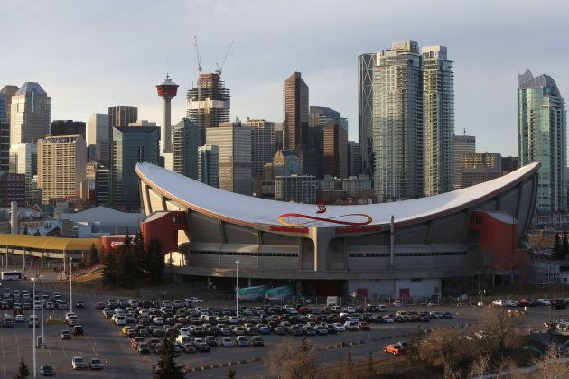 A view of the exterior of the Scotiabank Saddledome on February 25, 2016 in Calgary, Alberta.