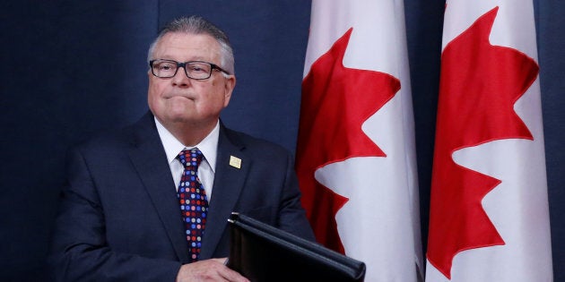 Public Safety Minister Ralph Goodale arrives at a news conference in Ottawa on June 20, 2017.