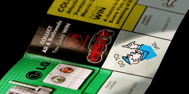 Part of a McDonald's Monopoly game board is seen Oct. 5, 2005 in Des Plaines, Illinois.