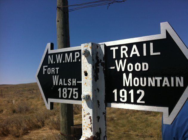 The NWMP sign at Chimney Coulee, Sask.