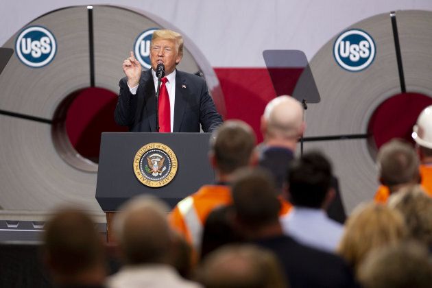 U.S. President Donald Trump speaks during an event at the U.S. Steel Corp. Granite City Works facility in Granite City, Ill. on July 26, 2018.