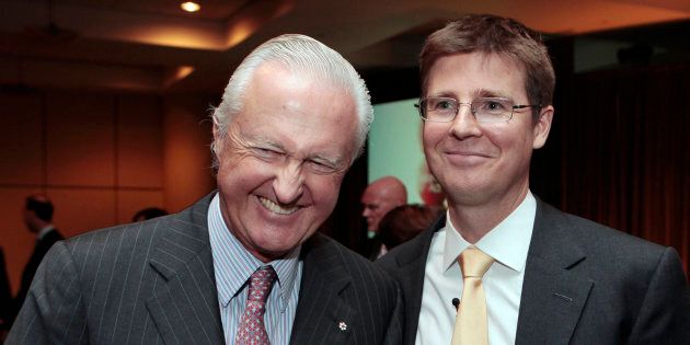 Galen G. Weston stands with his father W. Galen Weston, left, after the Loblaw annual general meeting for shareholders in Toronto, May 5, 2010. The Weston family is the second-wealthiest family in Canada.