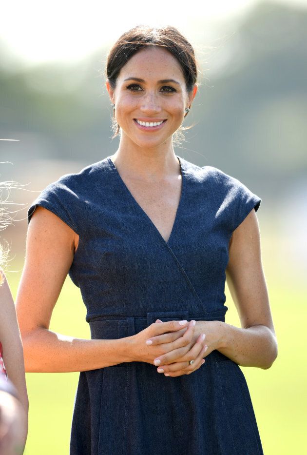 The Duchess of Sussex attends the Sentebale ISPS Handa Polo Cup in Windsor, England on July 26, 2018.