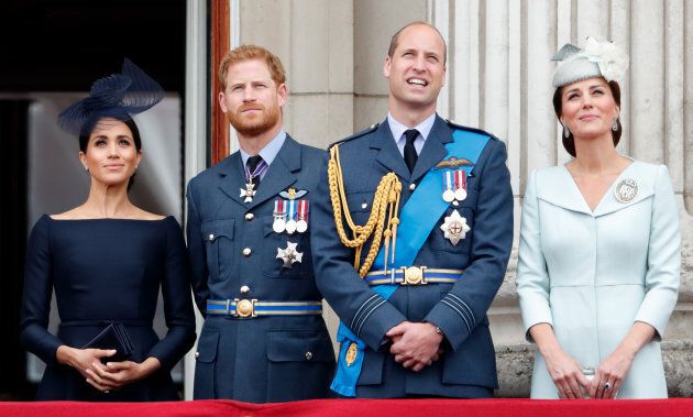 The Fab Four stand on the balcony of Buckingham Palace at the RAF centenary on July 10, 2018 in London, England.