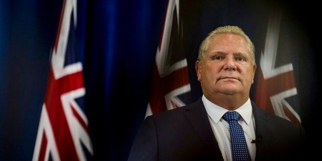 Ontario Premier Doug Ford makes an announcement at Queen's Park in Toronto, on Friday. Ford's government will cancel Ontario's basic income pilot project, which was supposed to run for three years.