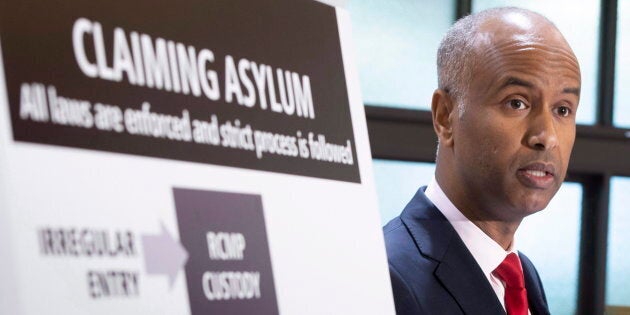 Immigration Minister Ahmed Hussen discusses the situation of irregular migration during a news conference in Montreal on May 7, 2018.