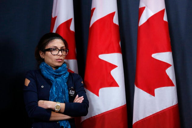 Ensaf Haidar takes part in a news conference calling for the release of her husband, Raif Badawi, in Ottawa on Jan. 29, 2015.