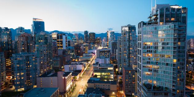 Downtown Vancouver at dusk. The city has the lowest property tax rate of any major municipality in North America, according to calculations from Zoocasa and Bloomberg.
