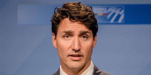 Justin Trudeau speaks during a news conference at the North Atlantic Treaty Organization (NATO) summit in Brussels on July 12, 2018.