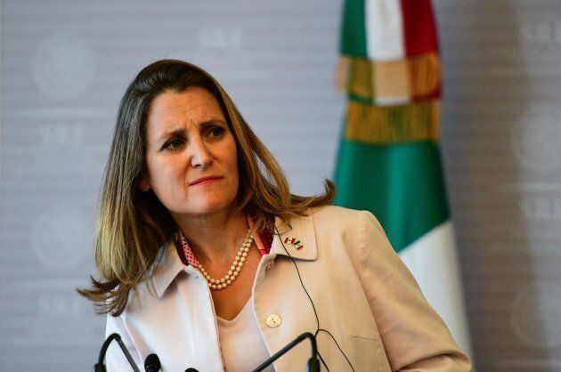 Canadian Minister of Foreign Affairs, Chrystia Freeland, at a press conference in Mexico City, on July 25, 2018.