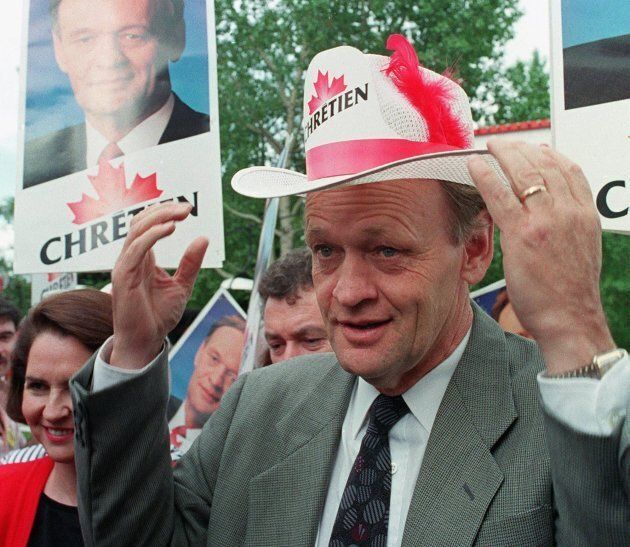 Jean Chretien tries on a cowboy hat after registration at the Liberal leadership convention in June 1990.