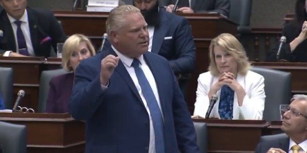 Ontario Premier Doug Ford speaks in the legislative chamber in Toronto on Aug. 9, 2018.