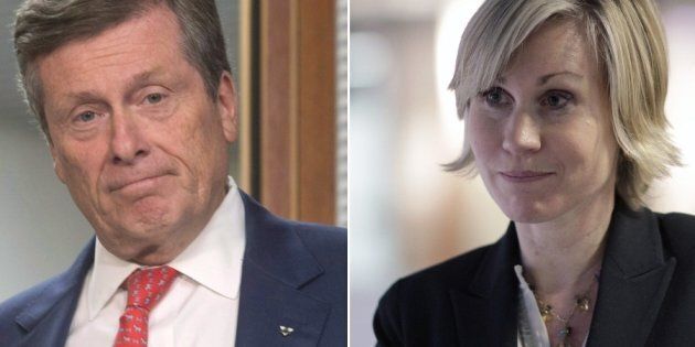 Toronto mayoral candidate and incumbent John Tory (left) and challenger Jennifer Keesmaat.