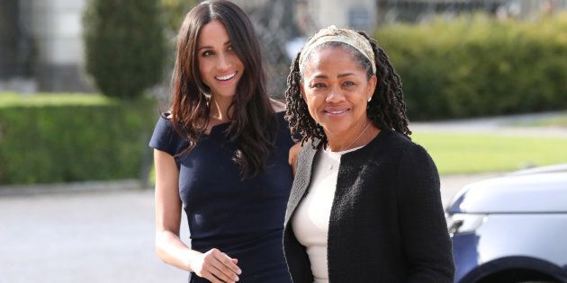 Meghan Markle and her mother, Doria Ragland, arriving at Cliveden House Hotel in England the night before the royal wedding.