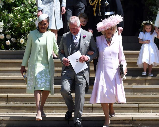 Doria Ragland with Prince Charles and Camilla, Duchess of Cornwall, at Meghan Markle's wedding to Prince Harry.