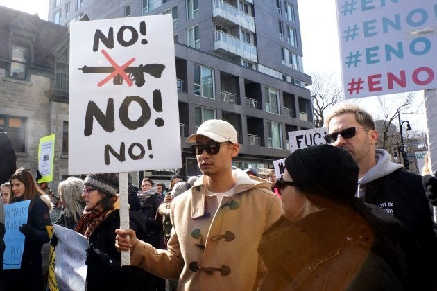 Canadians protest for stricter gun laws at a March For Our Lives rally in Montreal, Quebec on March 24, 2018.