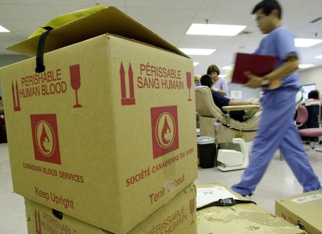 Boxes of donated blood await pickup in Toronto following the Sept. 11, 2001 terrorist attacks in New York. Blood donations tend to go up after disastrous events.