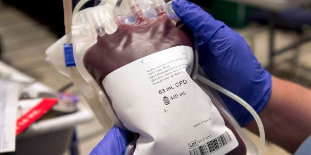 A bag of blood at a Montreal clinic. Canadian Blood Services say blood supplies run dangerously low in the summer months.