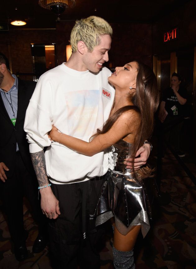 Pete Davidson and Ariana Grande look lovingly into each others' eyes at the 2018 MTV Video Music Awards at Radio City Music Hall on Aug. 20, 2018 in New York City.