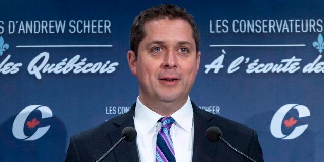 Conservative Leader Andrew Scheer responds to a question during a news conference on April 19, 2018 in Montreal.