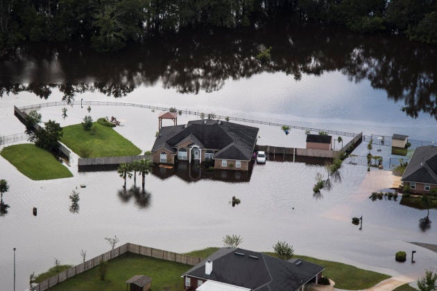 Houses surrounded by flood water in the aftermath of Hurricane Irma in Callahan, Fla., Tues. Sept 12, 2017.