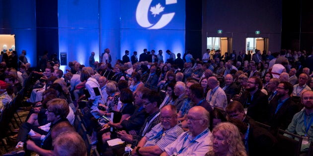 Supporters attend the opening ceremony of the Conservative national convention in Halifax on August 23, 2018.