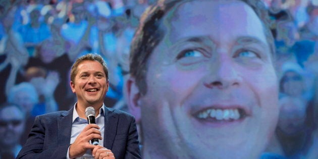 Conservative Leader Andrew Scheer speaks to delegates at the party's national convention in Halifax on Aug. 25, 2018.