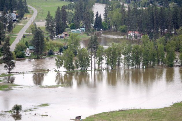 Flood waters from Kettle River are shown flowing into Rock Creek, B.C., on May 17, 2018.