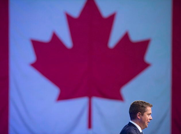 Conservative Leader Andrew Scheer delivers remarks at the party's national policy convention in Halifax on Aug. 24, 2018.