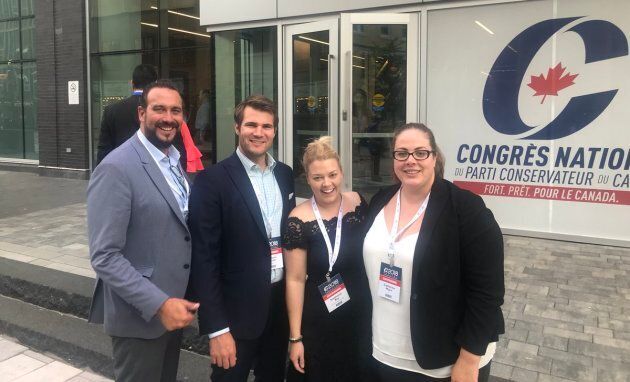 The Conservatives' principal Quebec organizers pose for a photo in Halifax. From left to right: David Janowski, Antoine Tardif, Stephanie Roy, and Catherine Major.