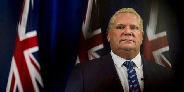 Ontario Premier Doug Ford makes an announcement in Toronto on July 27, 2018. Participants in Ontario's basic income pilot project have announced they intend to sue the province.