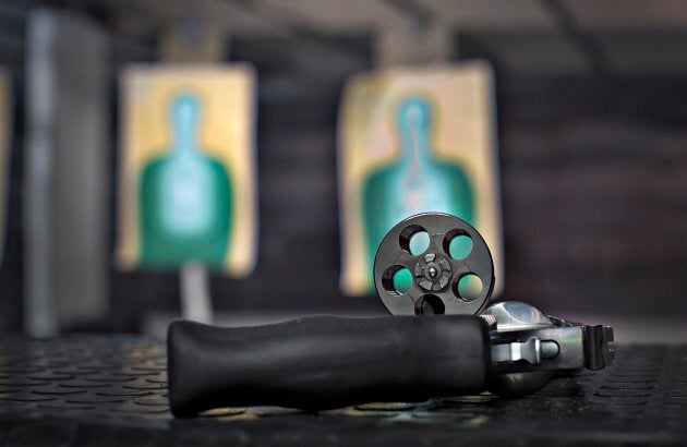 A .44 Magnum sits on the range counter waiting to be used at a gun club in Port Coquitlam, B.C.